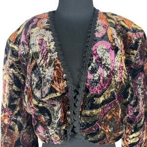 Vintage Essay by Sharon Anthony Metallic Velvet Cropped Jacket Paisley Abstract
